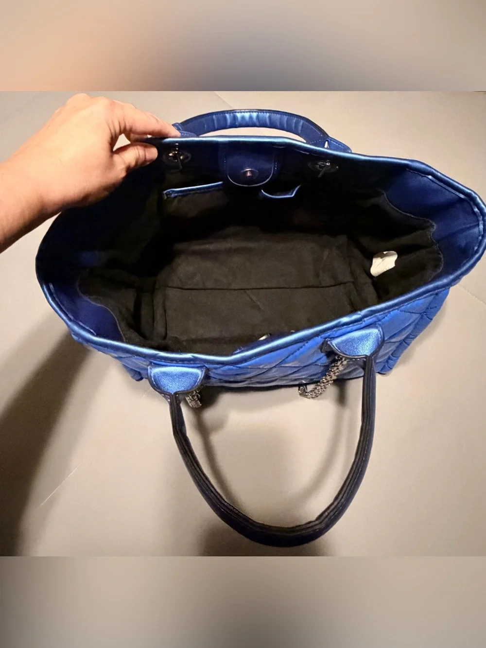 Steve Madden Quilted Royal Blue Tote with Chain Handles